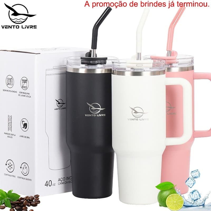 Copo Térmico Inox Garrafa Térmica Inoxidável com Tampa e Canudo