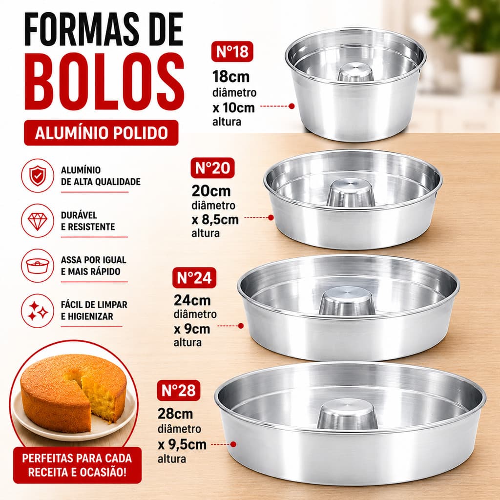 FORMA DE BOLO PUDIM SOBREMESA DIVERSOS TAMANHOS ALUMINIO REFORÇADO
