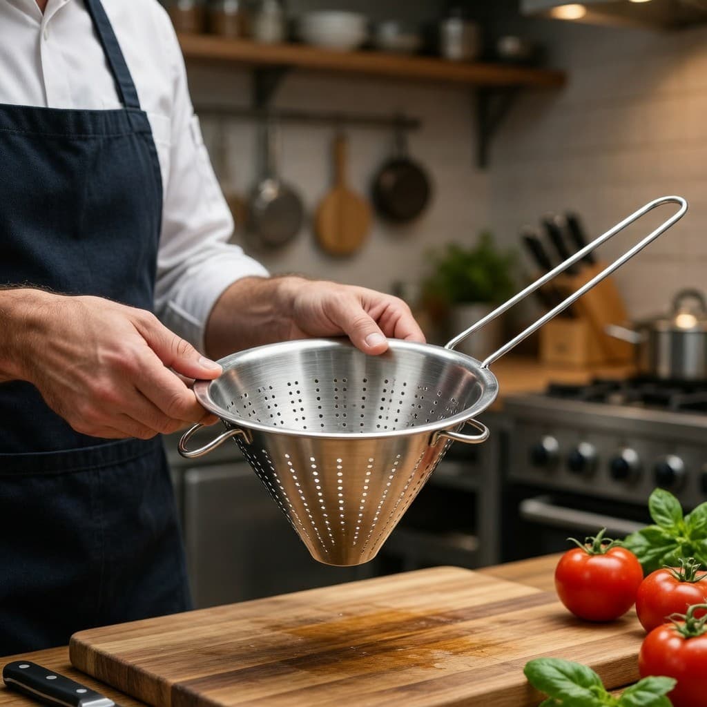 Peneira Cônica Chinoy 14cm Aço Inoxidável para Cozinha Profissional e Doméstica