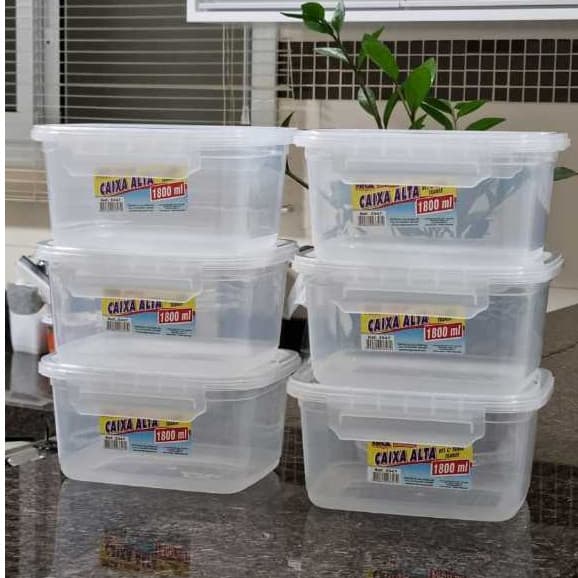 Kit Pote Marmita Com Travas Laterais 1800Ml de Fechamento Hermético Linha Prime Modelo Alto