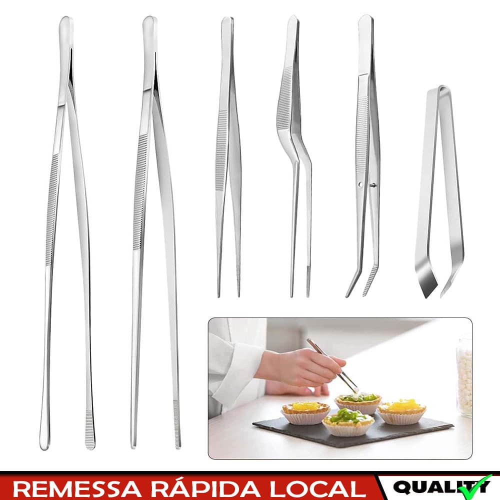 Conjunto de pinças profissionais de 6 peças, pinças de aço inoxidável, pinças de precisão, de cozinha de 12-30 cm