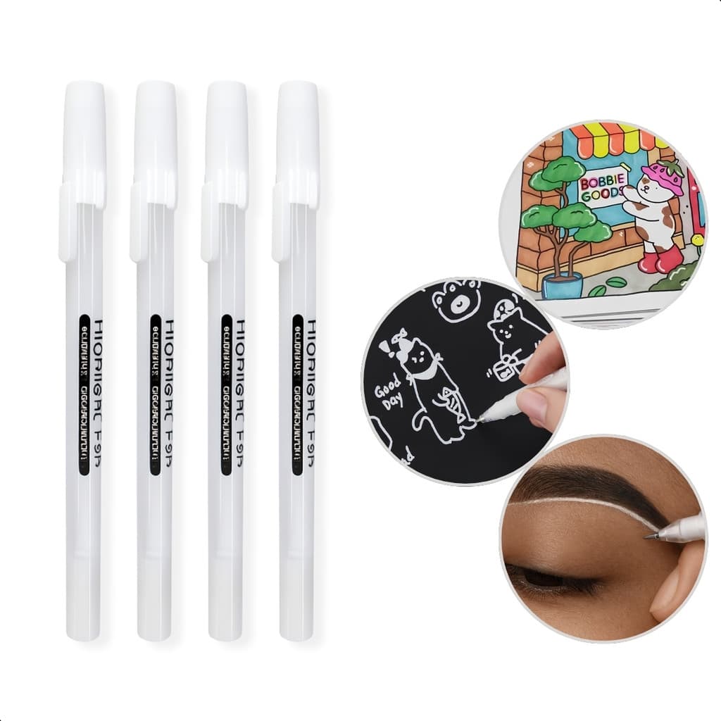Kit 4 Caneta Gel Branca Profissional 0,6m Fine Touch Branco Sombrancelha Pintura Contorno