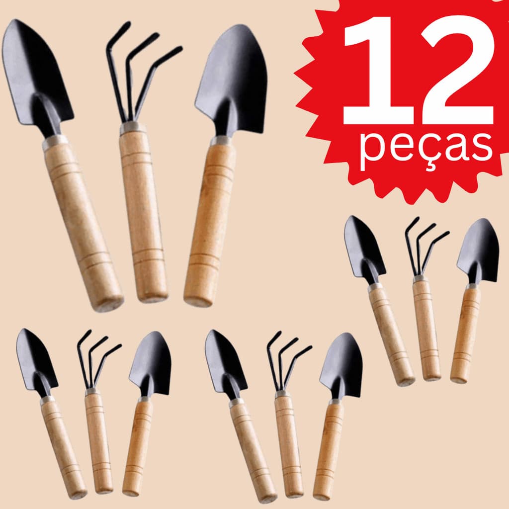 12 Ferramentas de Jardinagem Garfo Pazinha Larga Transplantador Cultivo com Ancinho e Pá Conjunto Jardim Horta