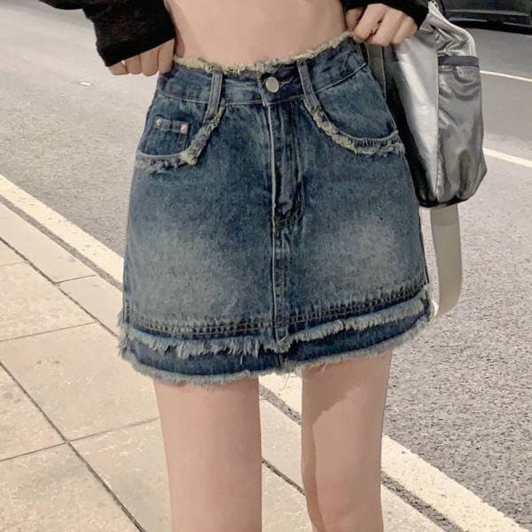 [Lining] Retro cintura alta Denim curto Culottes feminino americano quente menina versão coreana mais magro olhar nicho