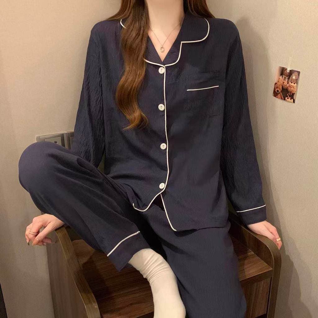 Nuvem pijamas de algodão feminino primavera outono calças de manga comprida tamanho grande terno de duas peças doce boni