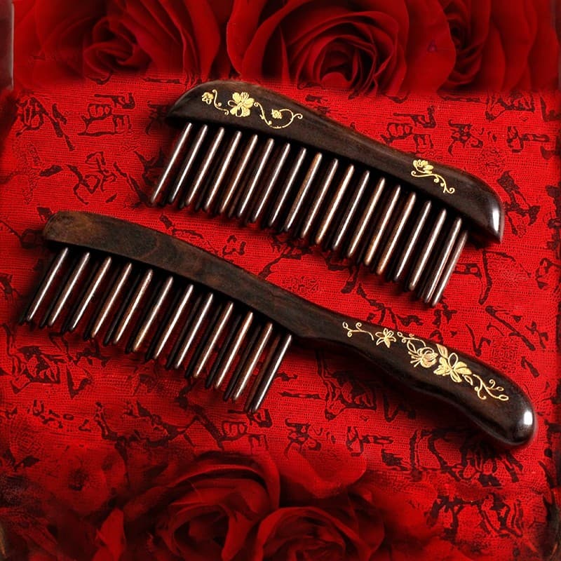 Portátil dupla fileira pente de dente bonito estilo massagem sândalo pente feminino pequeno couro cabeludo cuidados de s