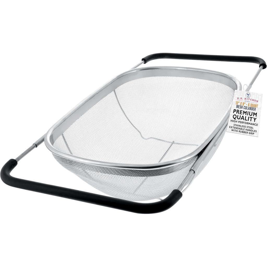 EUA Escorredor de Aço Inoxidável para Cozinha - Escorredor Dobrável de 6 Quartos com Alças de Borracha Expansíveis - Pen