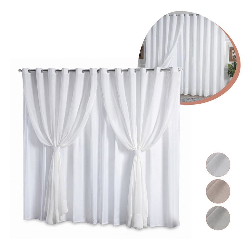 Cortina De Tecido Linho Voil Gaze Com Forro Microfibra Sala 2,80m x 2,50m