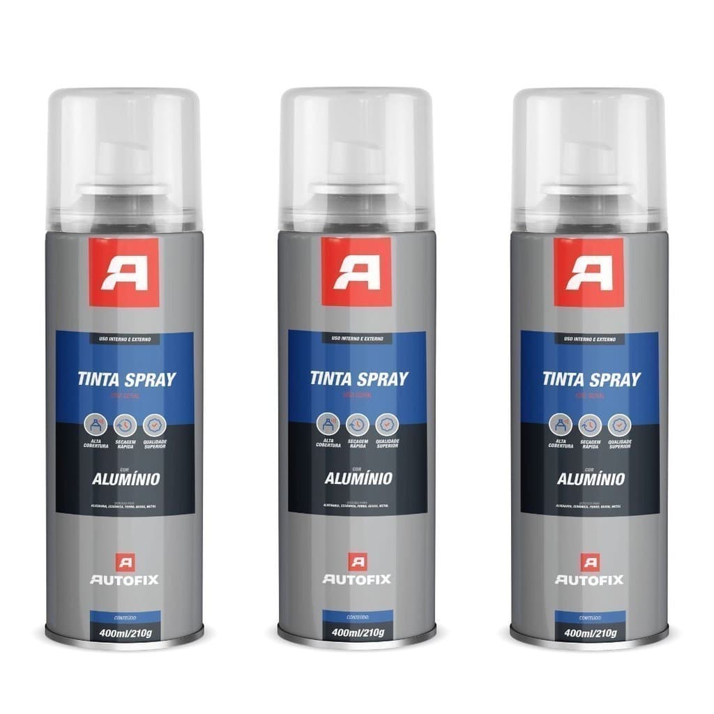 Kit 3 Tintas Spray 400ml Autofix - Ideal para Uso Geral na Cor Alumínio! Ok max