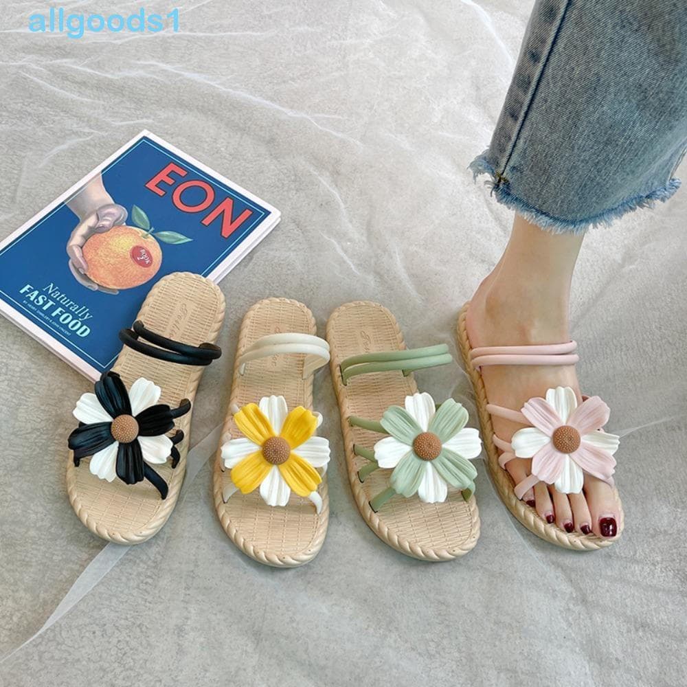 ALLGOODS Daisy Flips Flops , Sapatos De Praia Antiderrapantes Com Flores , Chinelos Da Moda Para Mulheres