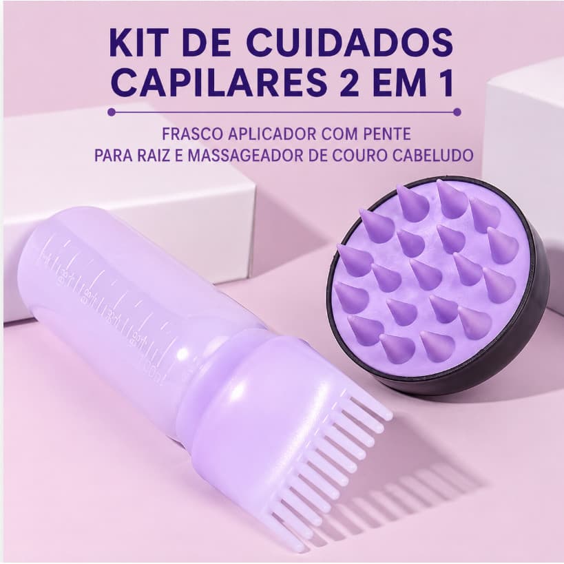 Kit 2 em 1 Aplicador de Tintura com Pente e Massageador Capilar para Óleo, Hidratação e Coloração