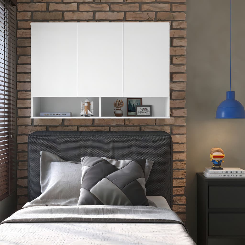 Armário Milão 3 Portas Aéreo Para Cozinha Quarto Multiuso Despensa Branco Cinza Preto