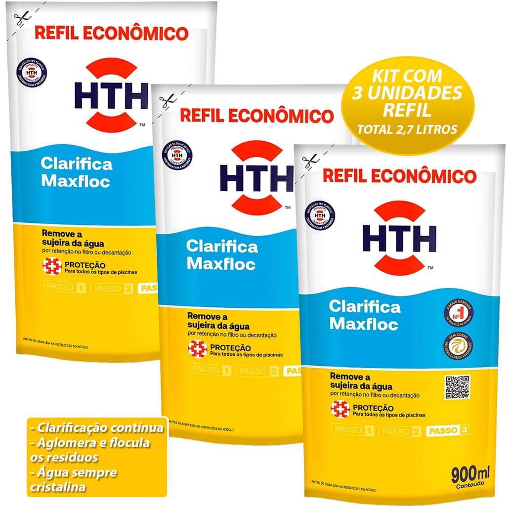 Kit 3 Clarificante Hth Maxfloc Refil Decantador Auxiliar de Filtração Para Piscinas