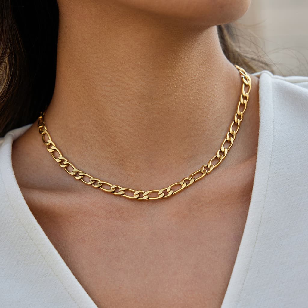 Colar Feminino Grosso Banhado Ouro Aço Inoxidável Corrente Curb Elegância Minimalista Jewerly hipoalergênico
