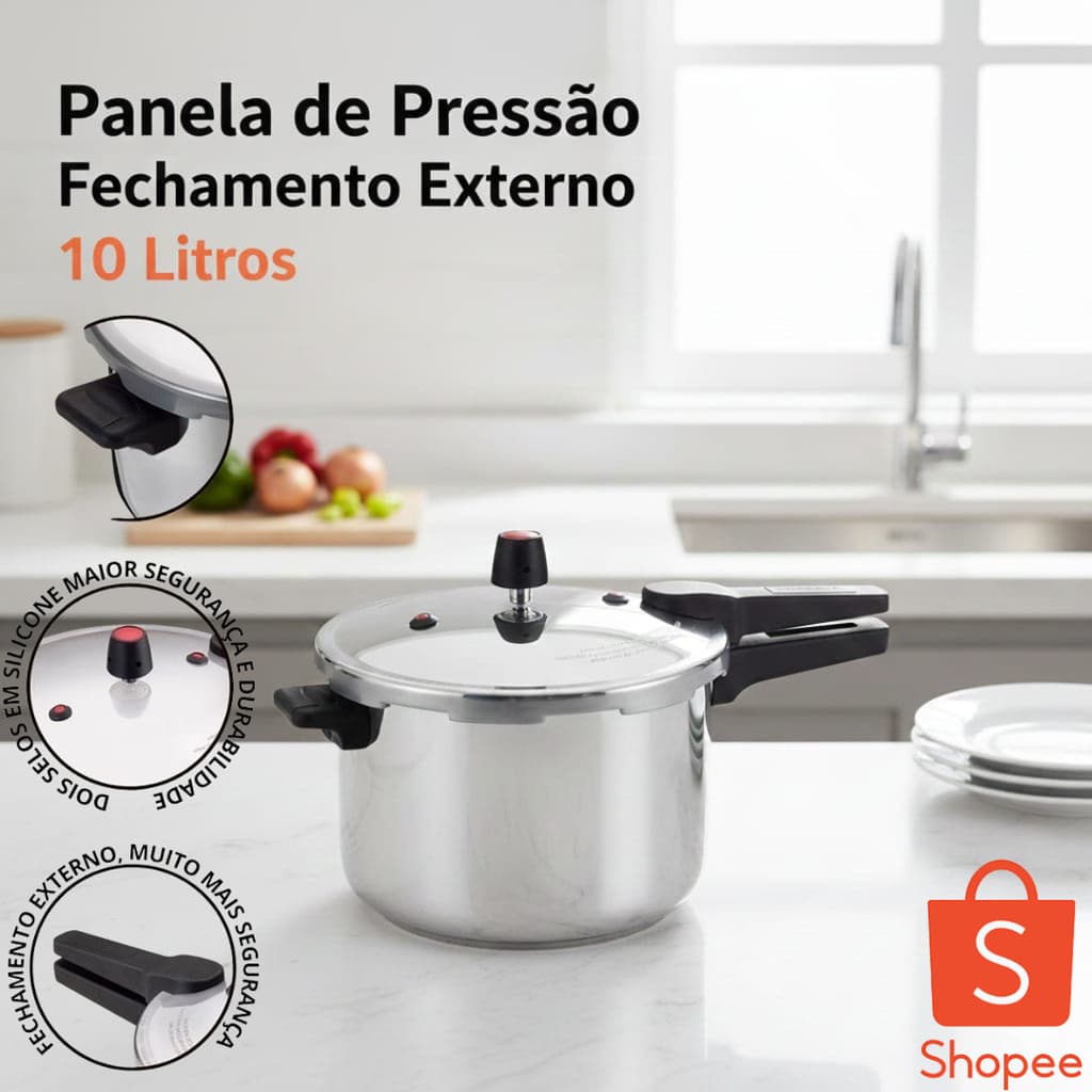 Panela De Pressao Alta Capacidade Fechamento Externo 10 Litros Cozimento Rapido Carne De Panela