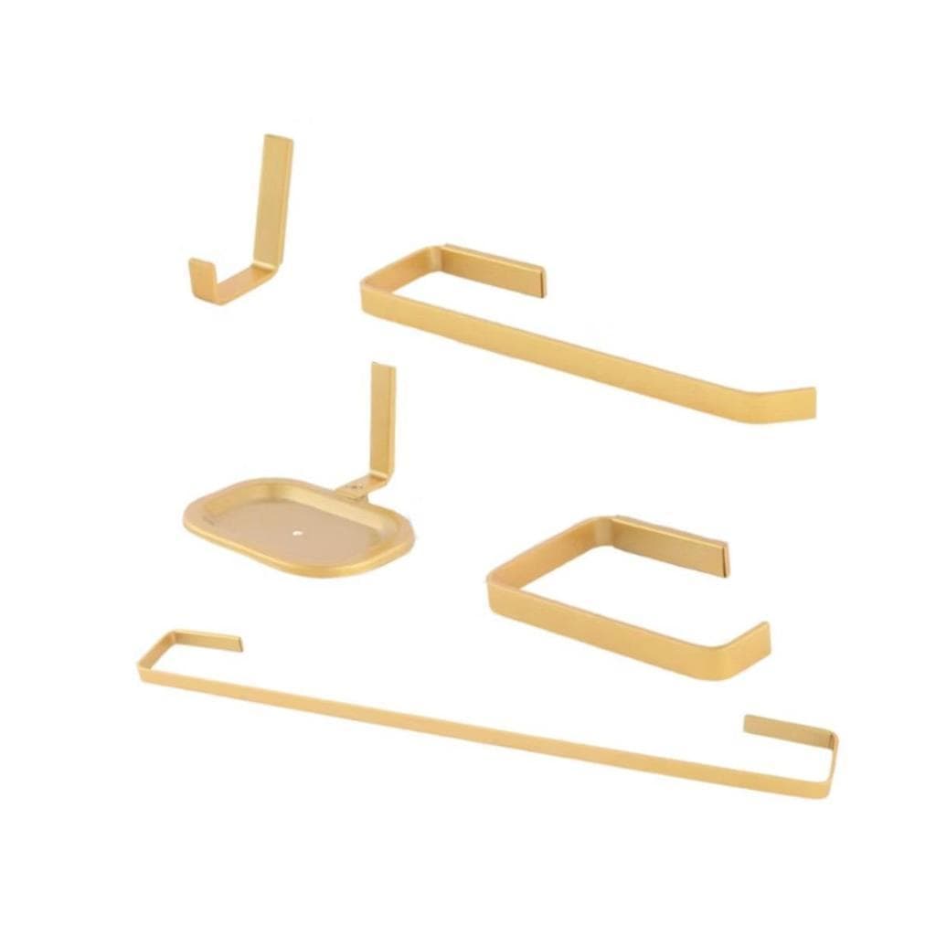 Kit Acessorios Para Banheiro Lavabo Quadrado 5 Pecas Dourado Gold De Metal Luxo