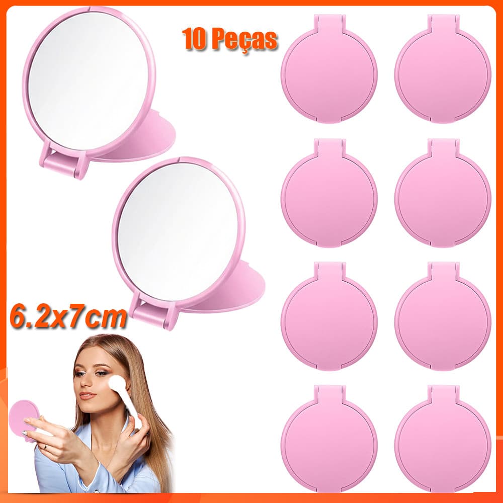 6.2x7cm espelho de bolso rosa feminino redondo pequeno espelho de maquiagem espelho de viagem espelho cosmético 10 peças