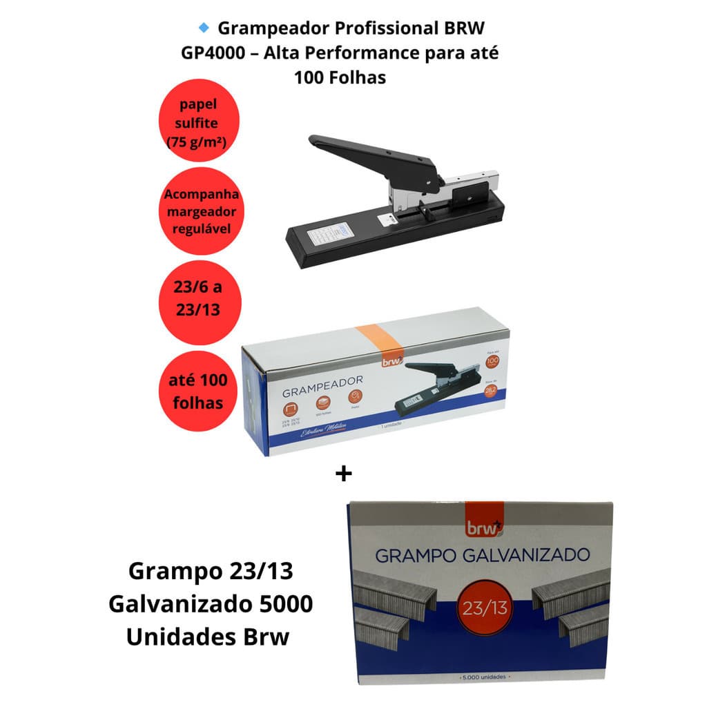 Grampeador Profissional  Alta Performance para até 100 Folhas / GP4000 - BRW