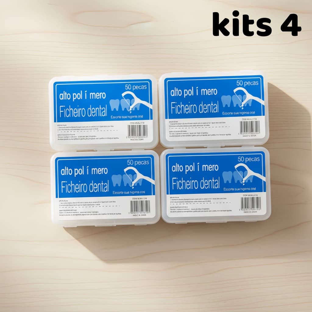 Kits 4 Fio Dental com Haste 50 Unidades Estojo Prático Limpeza Profunda dos Dentes