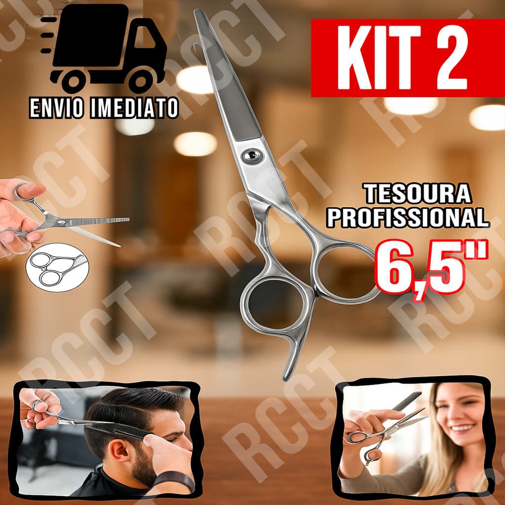 Kit 2 Tesoura Profissional 6,5" Para Corte de Cabelo Barbeiro e Salão