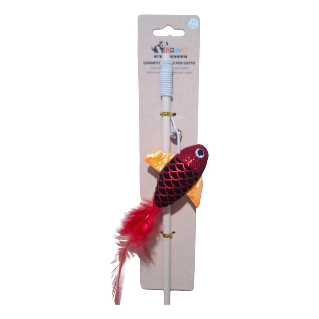 Brinquedo Varinha para Gato com Peixe Vermelho Brilhante, Penas Vermelhas e Sino Vareta Interativa
