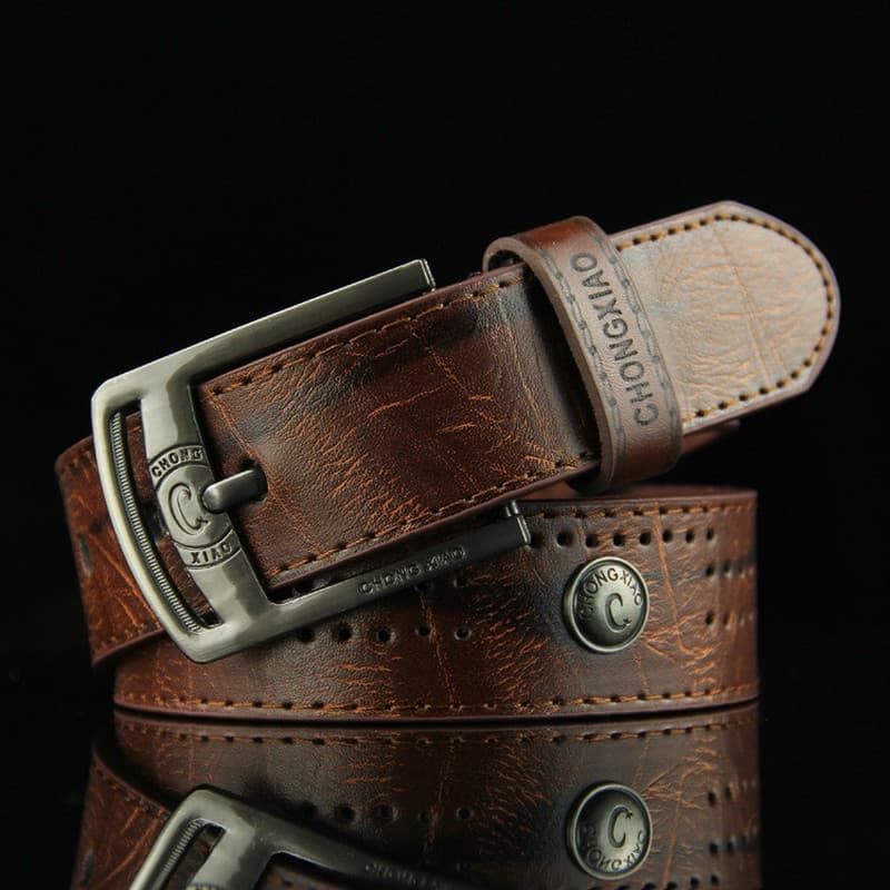 Cinto Masculino De Couro PU Com Fivela De Agulha Rebites
