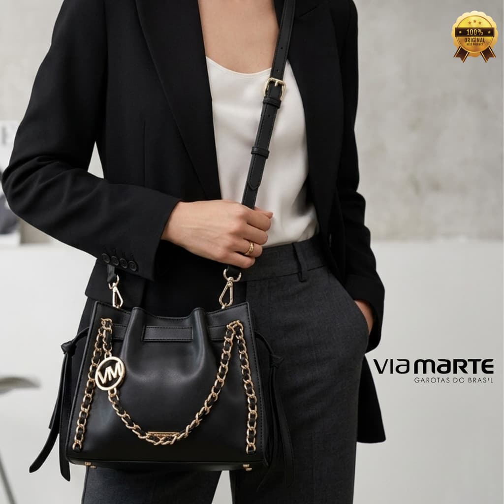 Bolsa Feminina Via Marte Hobo Média Ombro Alça Transversal Corrente Casual Moderna Original