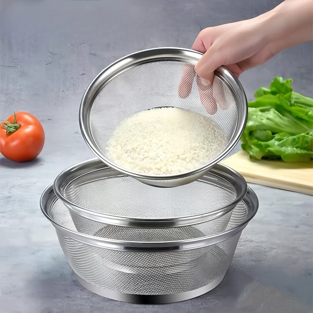 Cesta Inox Multiuso Escorredor E Armazenamento Frutas Legumes Arroz Macarrão 22 CM 28 CM