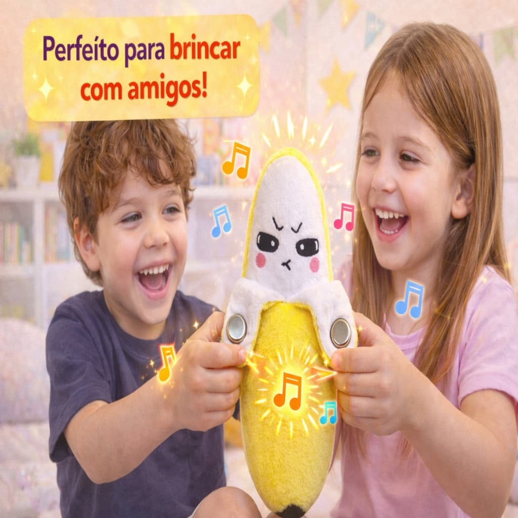 Brinquedo Banana Musical Interativo Pelúcia Magnética com Sensor de Toque Divertido e Criativo
