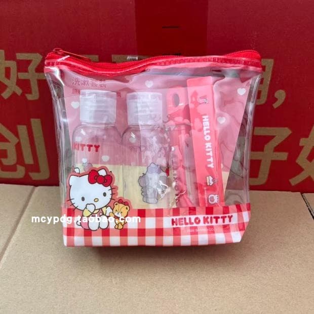Produto famoso Hello Kitty Conjunto de lavagem portátil Flip Bottle Escova de dentes dobrável Pente dobrável Hello Kitty