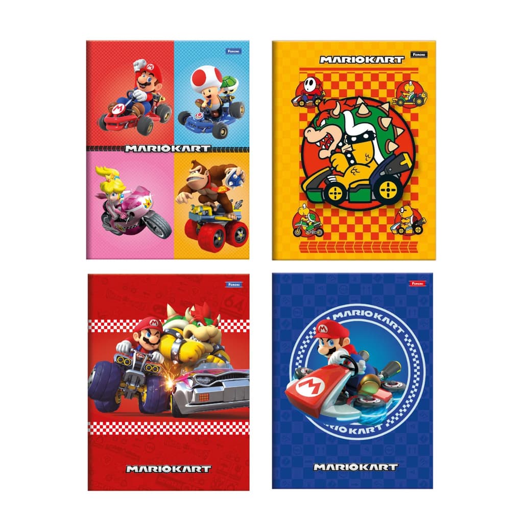 Caderno Brochura Capa Dura Super Mario Kart Foroni 80 Folhas