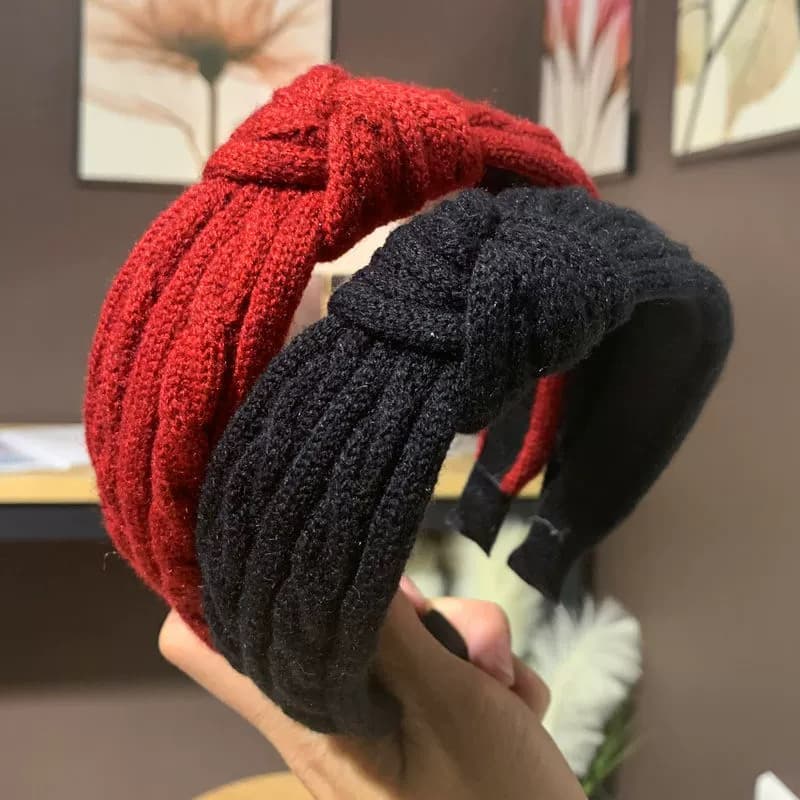 Lã bandana coreano outono inverno novo estilo influenciador lã tricô cor sólida Hairpin atado tecido All-Match lavagem r
