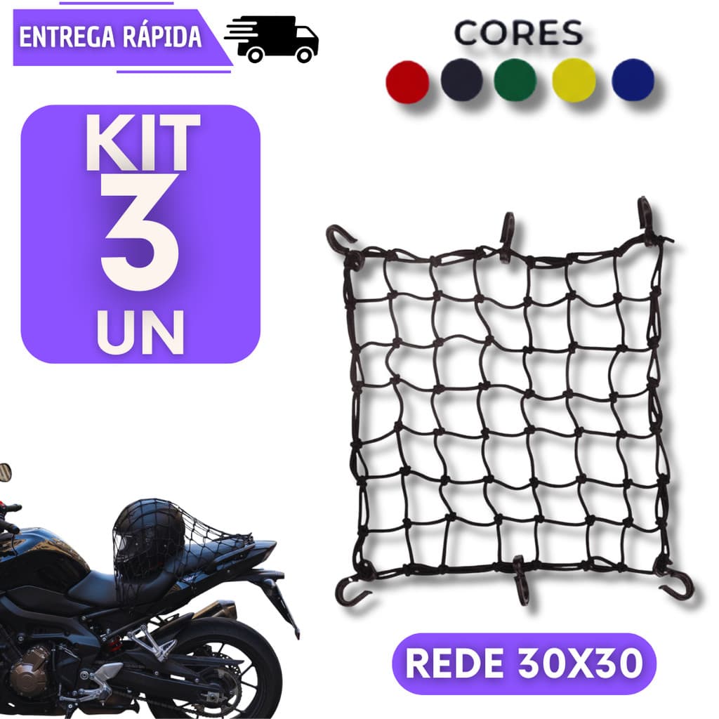 Kit 3 Rede Elastica Para Moto Capacete Bike Tipo Aranha Com 6 Ganchos Redinha Acessório Rede Prender Bicicleta