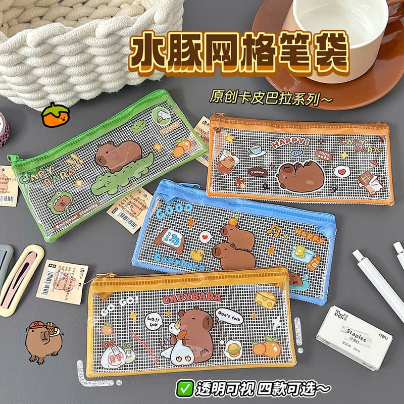 Bonito dos desenhos animados Kapibara lápis caso criativo capivara transparente saco de papelaria estudante saco de lápi