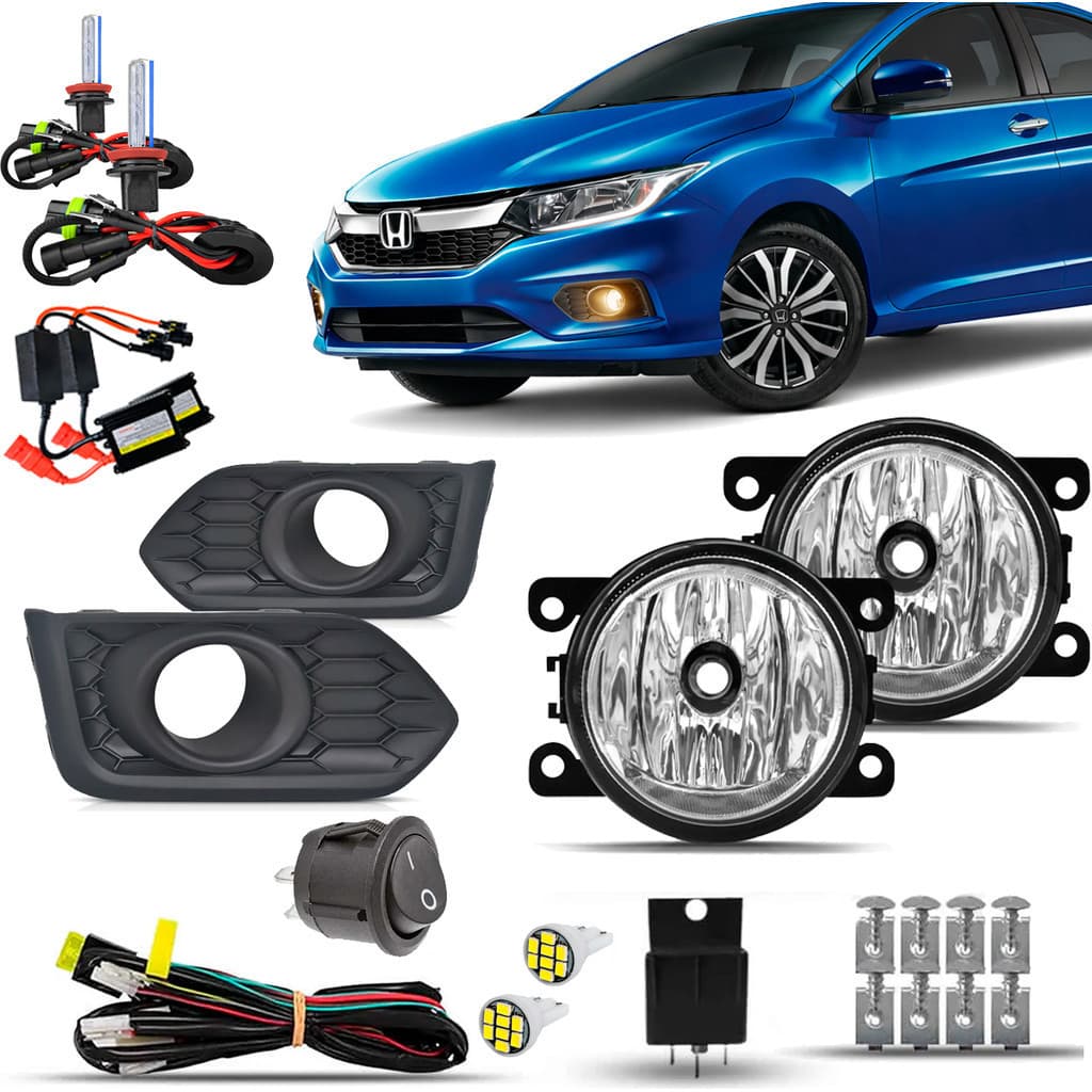 Kit Farol De Milha Neblina Auxiliar Cibie Completo Honda City 2018 19 20 2021 Com Molduras + Xenon 8000K