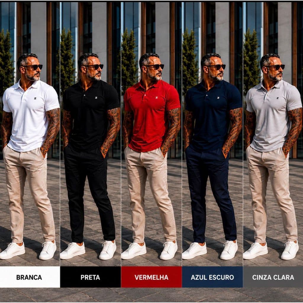 Kit Polo Masculina Premium Alto Padrão, Peças em Piquet Slim 100% Algodão Basico Casual