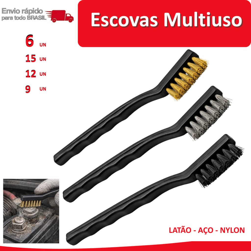 15/12/9/6 Escovas Multiuso Limpeza Fogão Rejunte Piso Aço Latão Nylon Sujeira Pesada Grelha