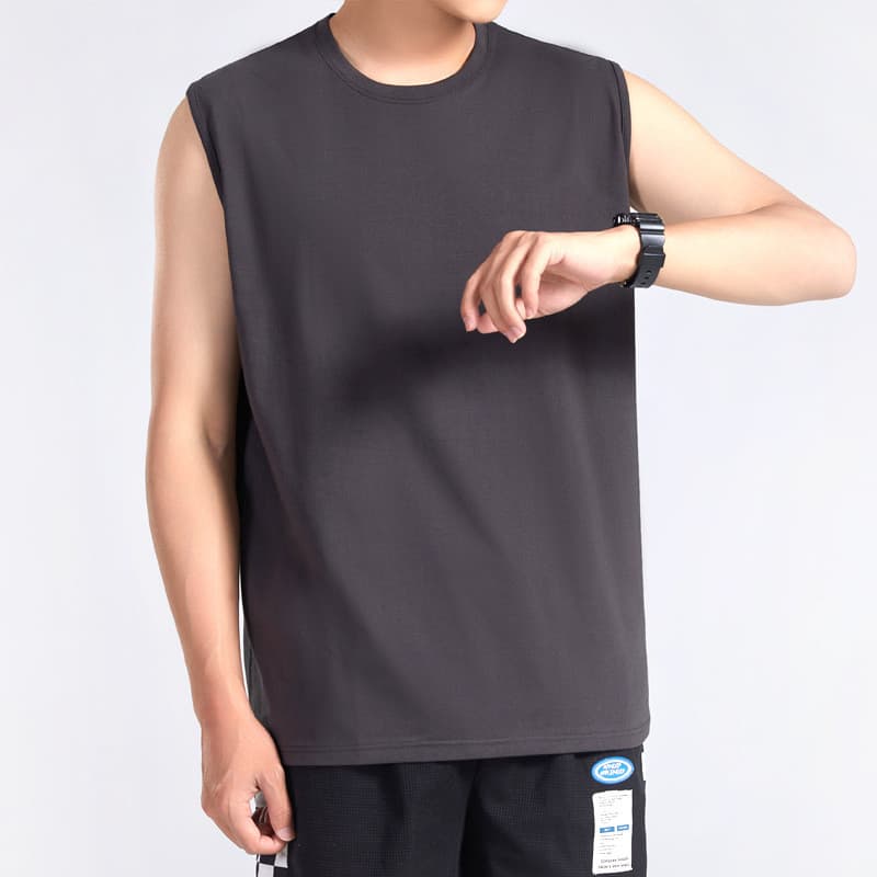 2026 roupa exterior masculina estilo americano pesado ombro largo colete esportes sem mangas camiseta em torno do pescoç