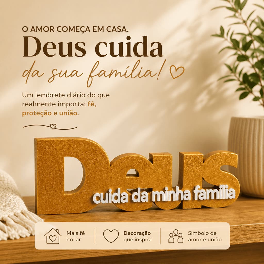 Coleção Presença Palavras que Decoram “Deus cuida da minha família”