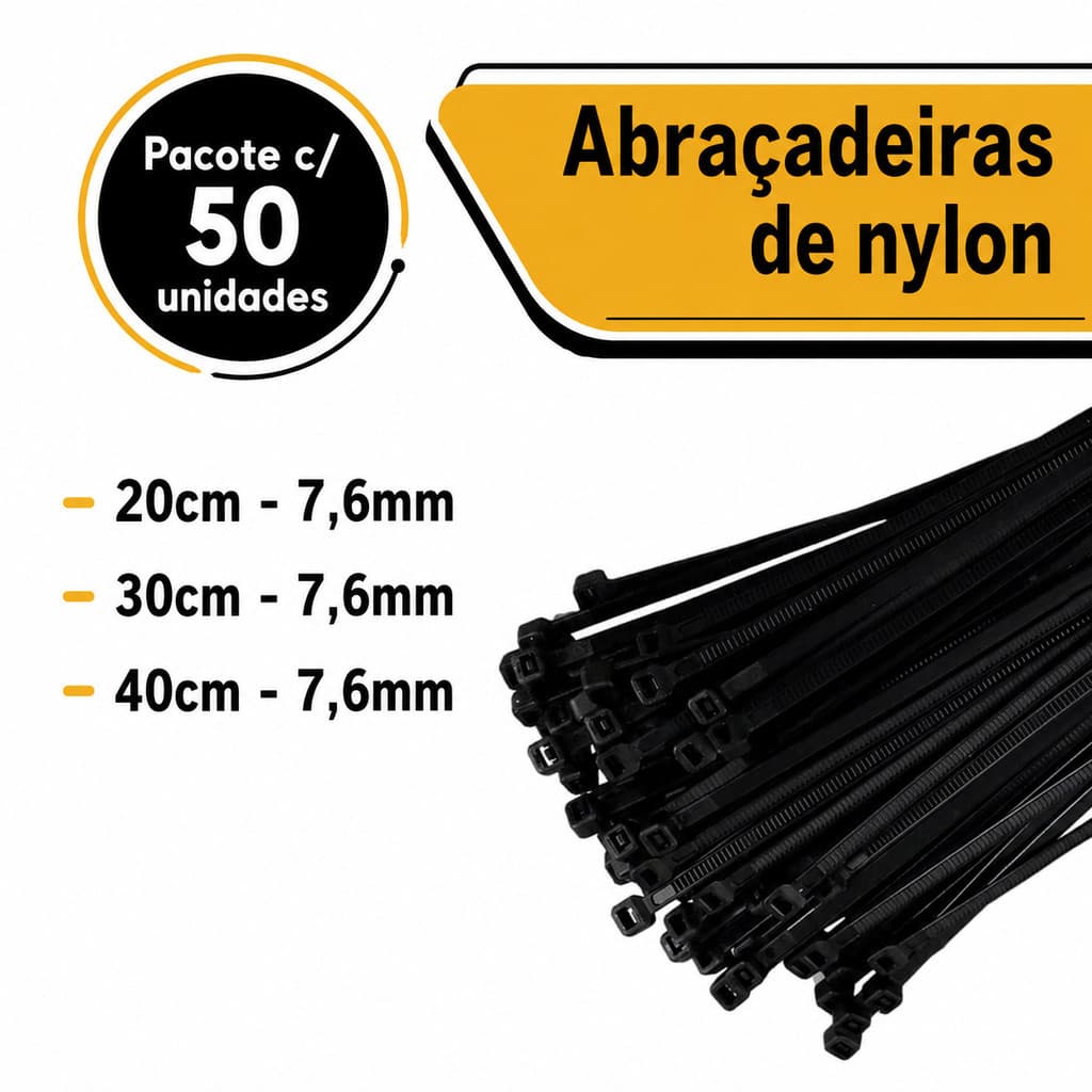 Kit 50 Abraçadeiras Nylon Enforca Gato 20cm 30cm 40cm 7,6mm Alta Resistência