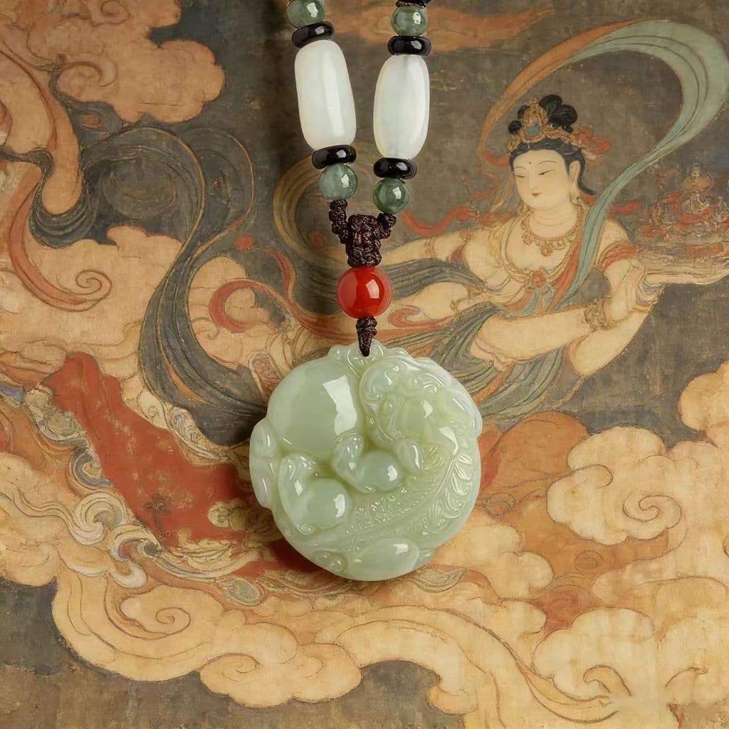 [Tiangong Kaiwu] Pingente Pixiu Dupla Face Hetian Ano do Cavalo Amuleto Besta Auspiciosa Pixiu Protetor Dinheiro @
