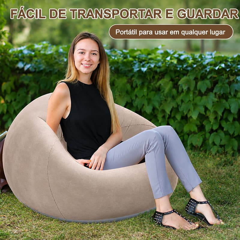 Sofá Inflável Dobrável Portátil Puff Confortável para Sala Quarto Camping Varanda