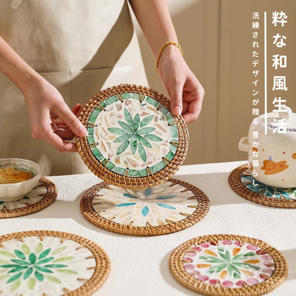 Almofada de isolamento de concha de vime cuidadosamente selecionada do Japão Placemat feito à mão Almofada Anti-escaldan