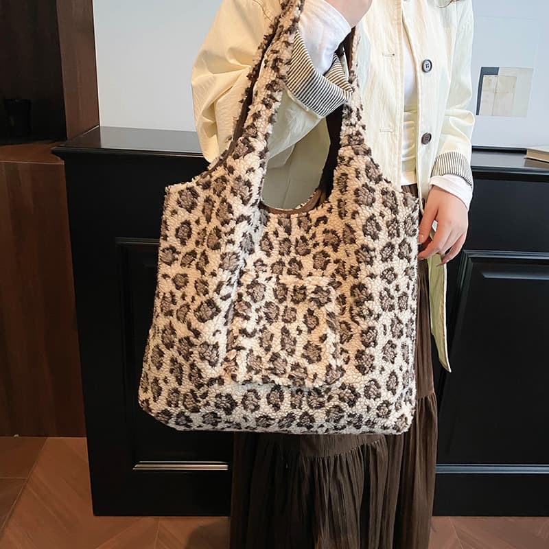 Grande capacidade leopardo impressão sacola feminina 2025 outono novo estilo na moda simples bolsa feminina moda Casual