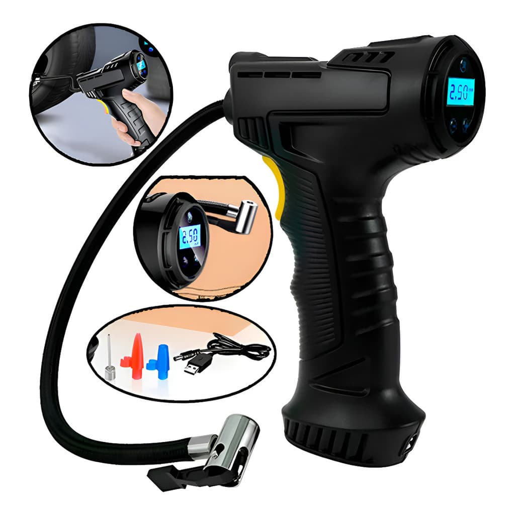Bomba Compressor Calibrador Pneu 12v Carro Moto Bike Sem Fio Preto 12v