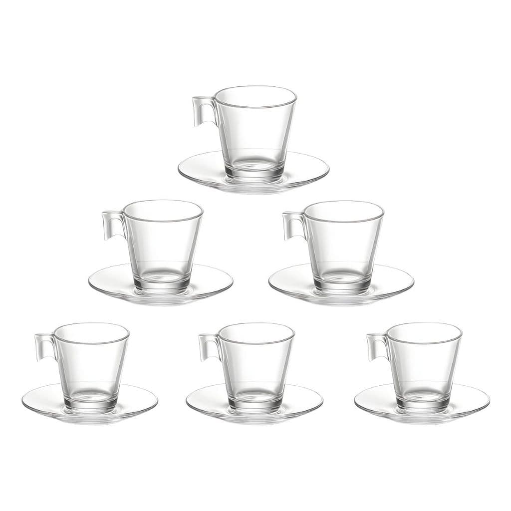 Conjunto 6 Xícaras 80ml Café/Chá 6 Pires Vidro Clear Incolor Napoli Jogo Canecas 12 Peça Em Casa Tem