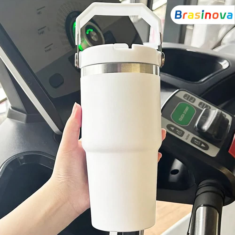Garrafa Térmica 600 900ML Aço Inoxidável Flip Tumbl com Alça Isolamento Eficiente para Academia