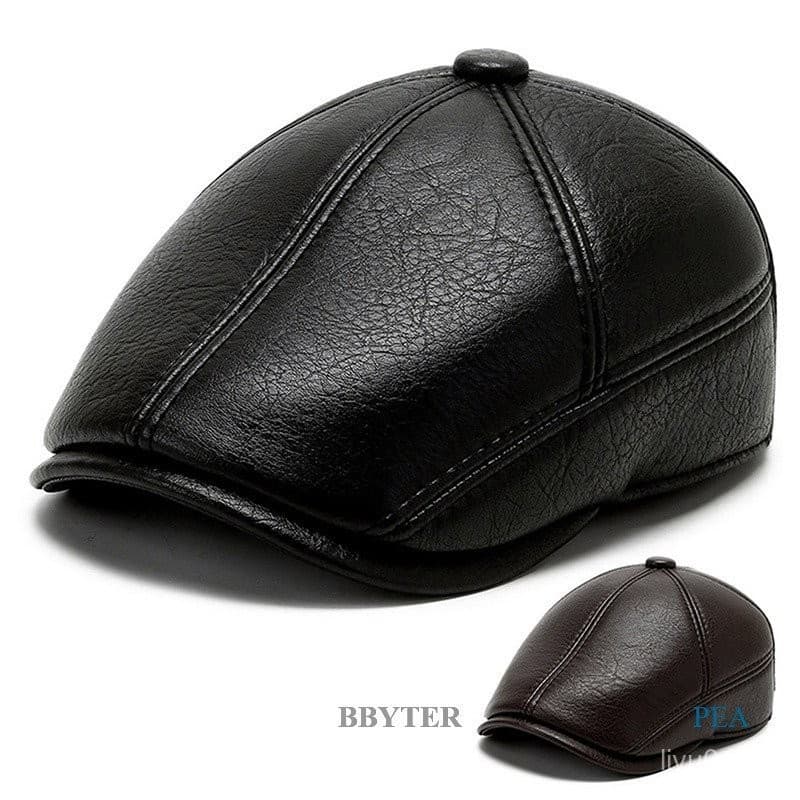 Homens Couro Capa Plana Boinas Pretas De Vaca Natural Masculino Chapéus De Motorista Ajustáveis Casual Outono Inv