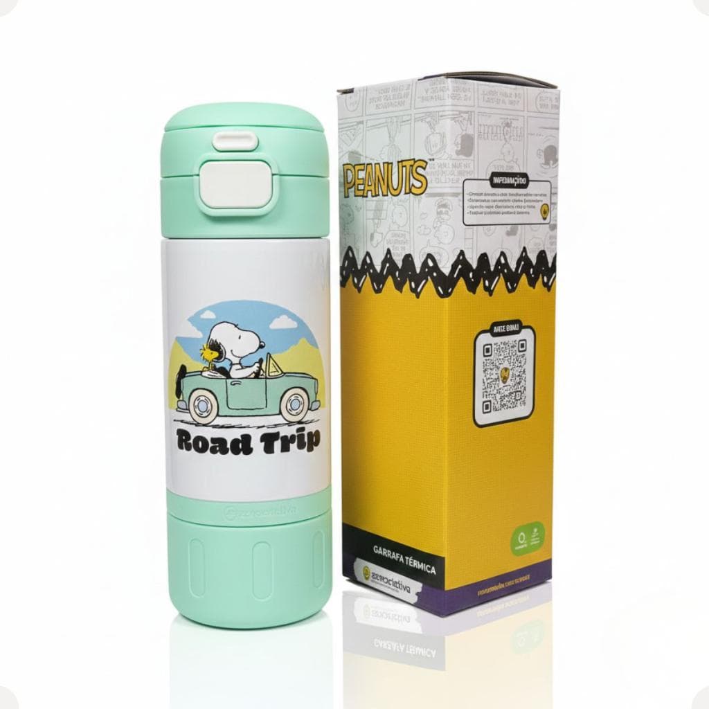 Squeeze Térmico Snoopy 450ml Capsule Inox Com Alça E Canudo Peanuts Infantil Portátil Dia A Dia