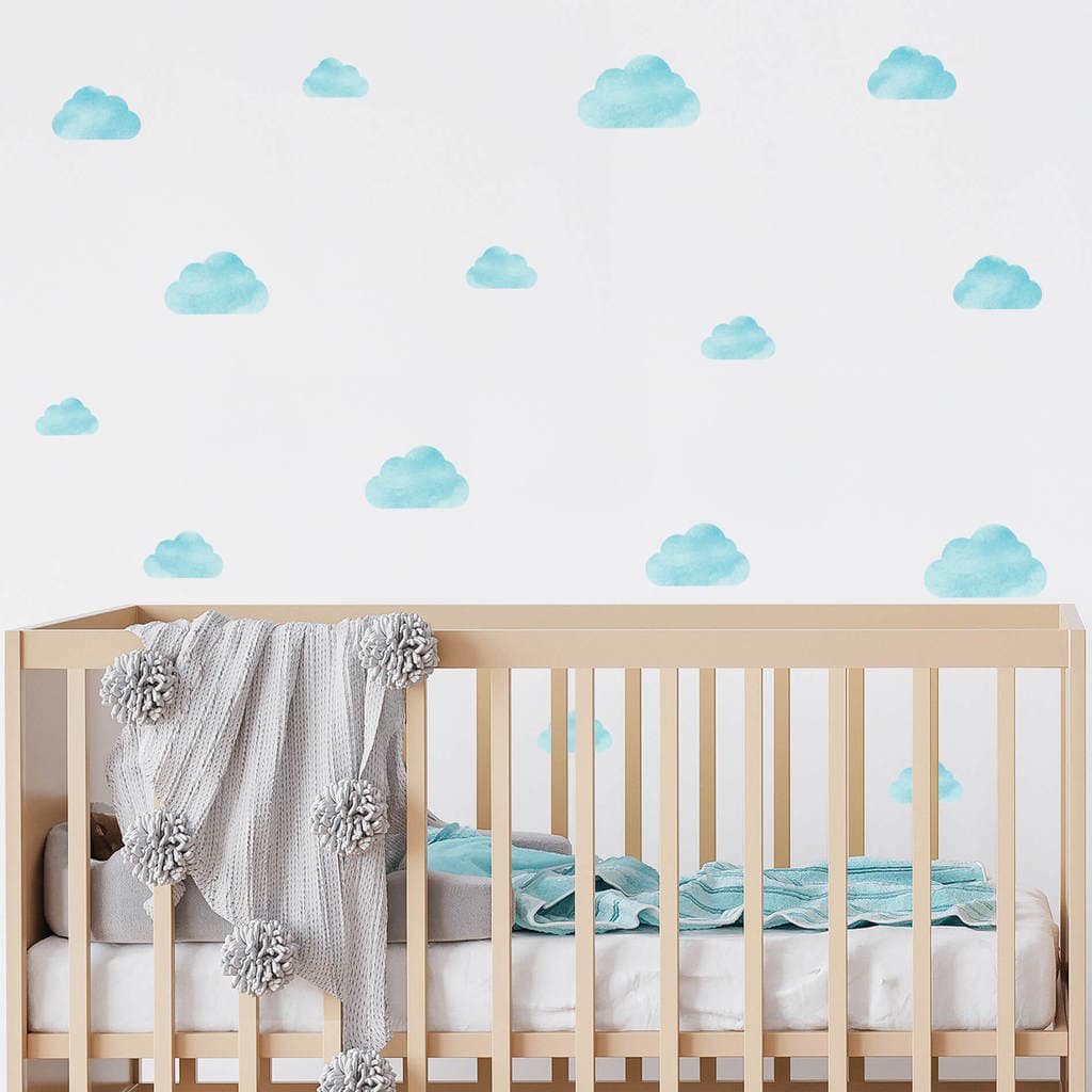 Adesivo de Parede Infantil Nuvens Azuis Aquarela - 30 adesivos